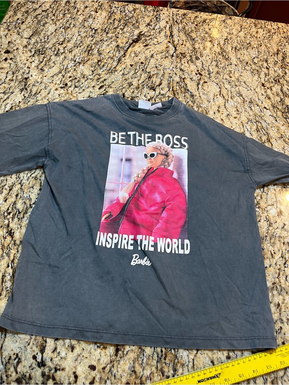 Zara Barbie 'Be The Boss' Graphic Tee - Charcoal with Pink Print size 11/12
